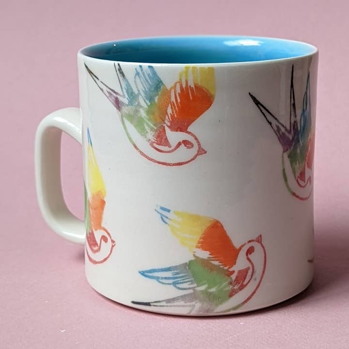 Rainbow Pride Bird Mug for wholesale by City in Bloom Ceramics