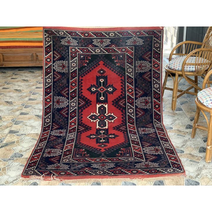 Vintage Turkish Handmade Wool Tribal Farmhouse Rug 4x6.14 ft for wholesale by Oushak Rugs