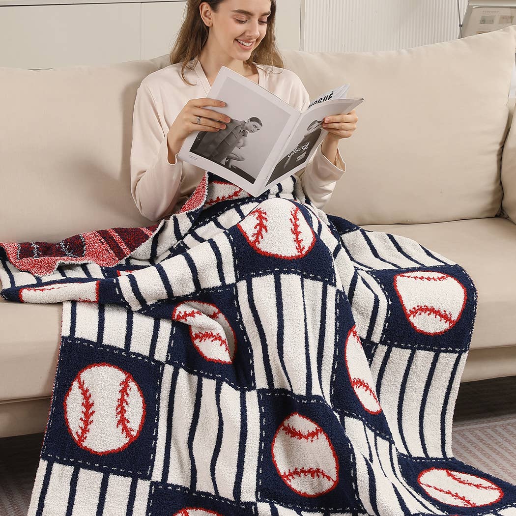 NAVY Baseball Pattern Print Cozy Throw Blanket for wholesale on Faire2
