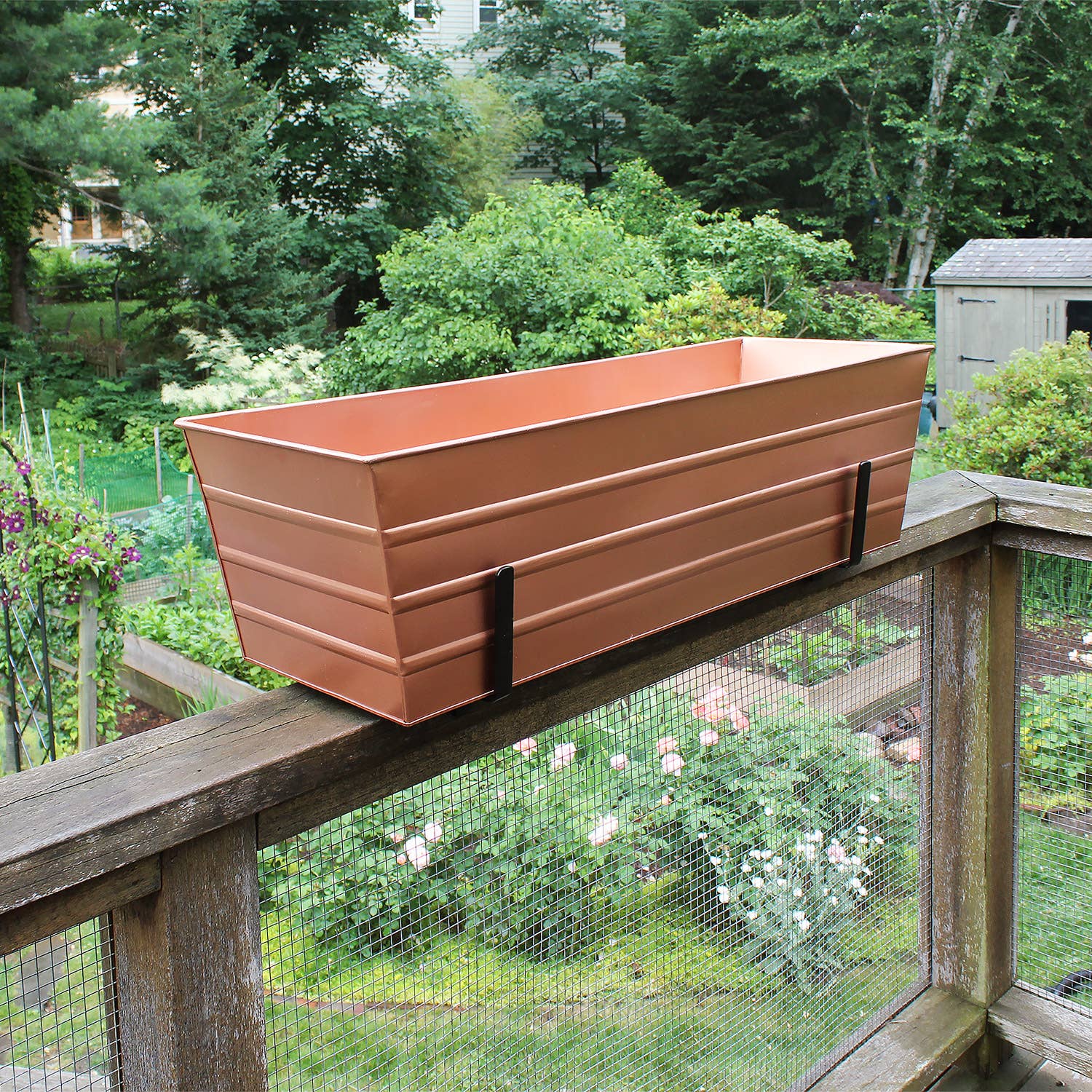 ACHLA Designs - Wholesale Planter Box - Large Copper Flower Box- 2x6 Railing Brackets