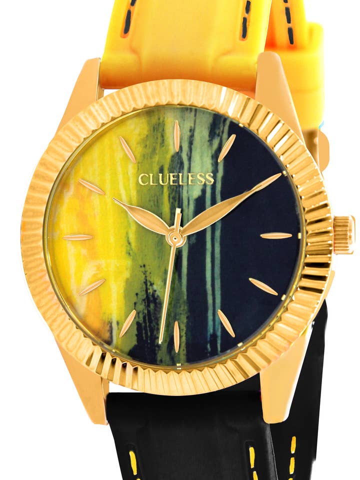 CLUELESS-SILICONE DAMESHORLOGE GEEL ZWART/GOUD| voor wholesale door Clueless