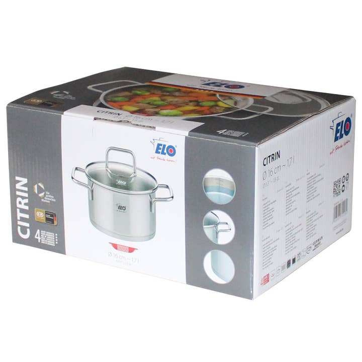 Elo - Venta al por mayor Ollas - Olla Elo Citrin de acero inoxidable con tapa de cristal de 16 cm1