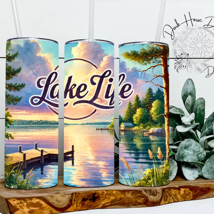 Lake Life Sunset, Watercolor, Boating, Canoeing / Tumbler for wholesale by Dark Horse Dream Designs LLC