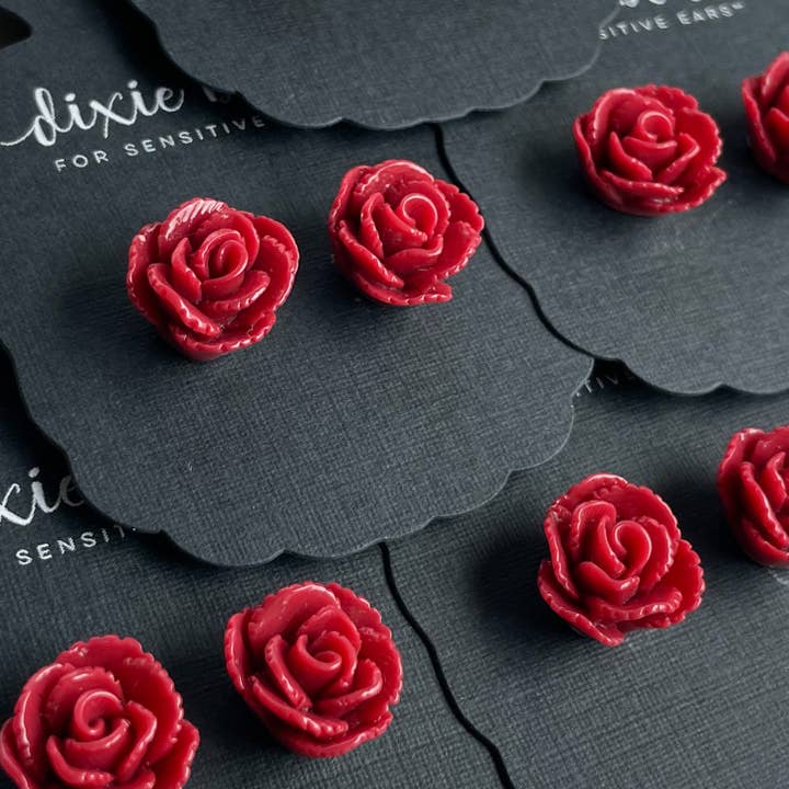 Dixie Bliss - Wholesale Stud/Post Earrings - DOORBUSTER- Haute Red Roses