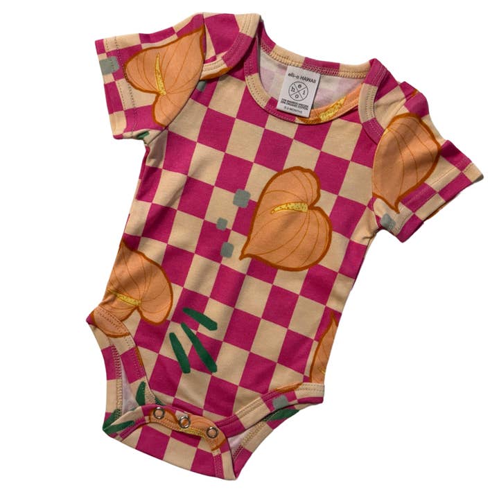 Classic Onesie - Checkered Pink Anthuriums for wholesale by elli-o HAWAII