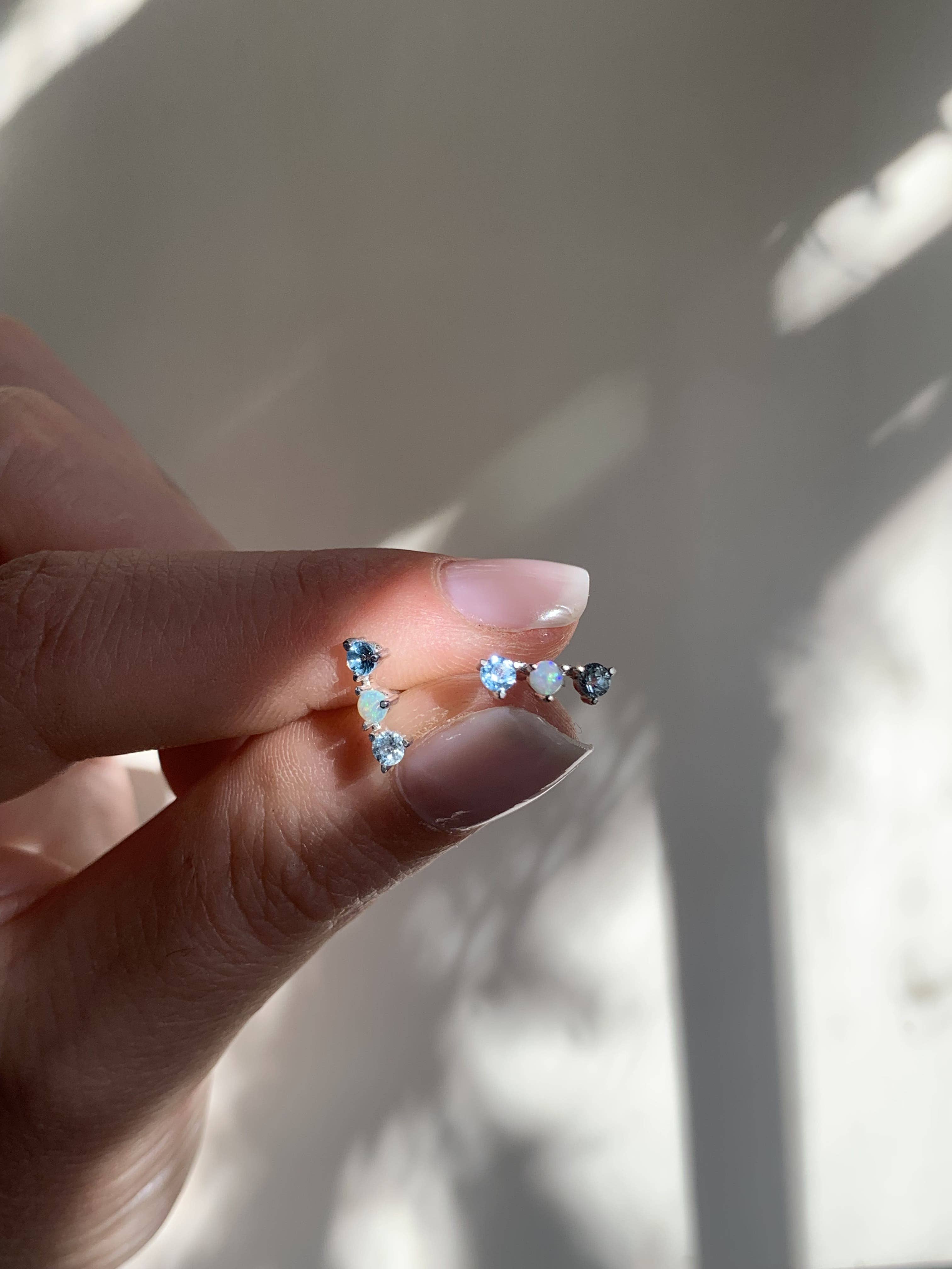 Kimiya Designs - Wholesale Stud/Post Earrings - Opal Aquamarine and Blue Zircon Birthstone Earrings2