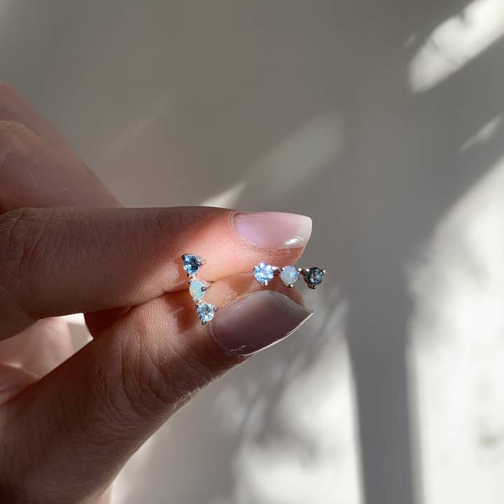 Kimiya Designs - Wholesale Stud/Post Earrings - Opal Aquamarine and Blue Zircon Birthstone Earrings2