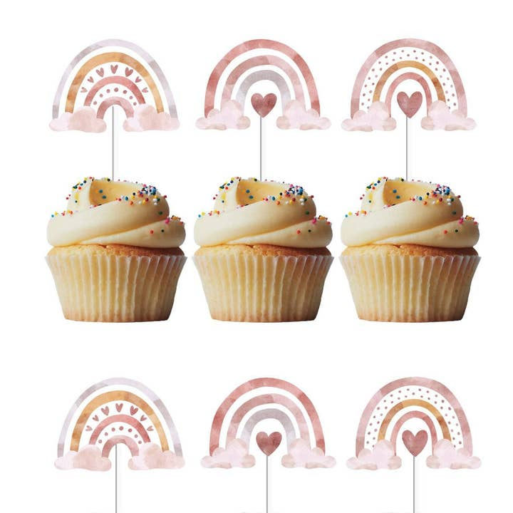 Pack of 6 Rainbow Watercolor Cupcake Toppers for wholesale by Adorei