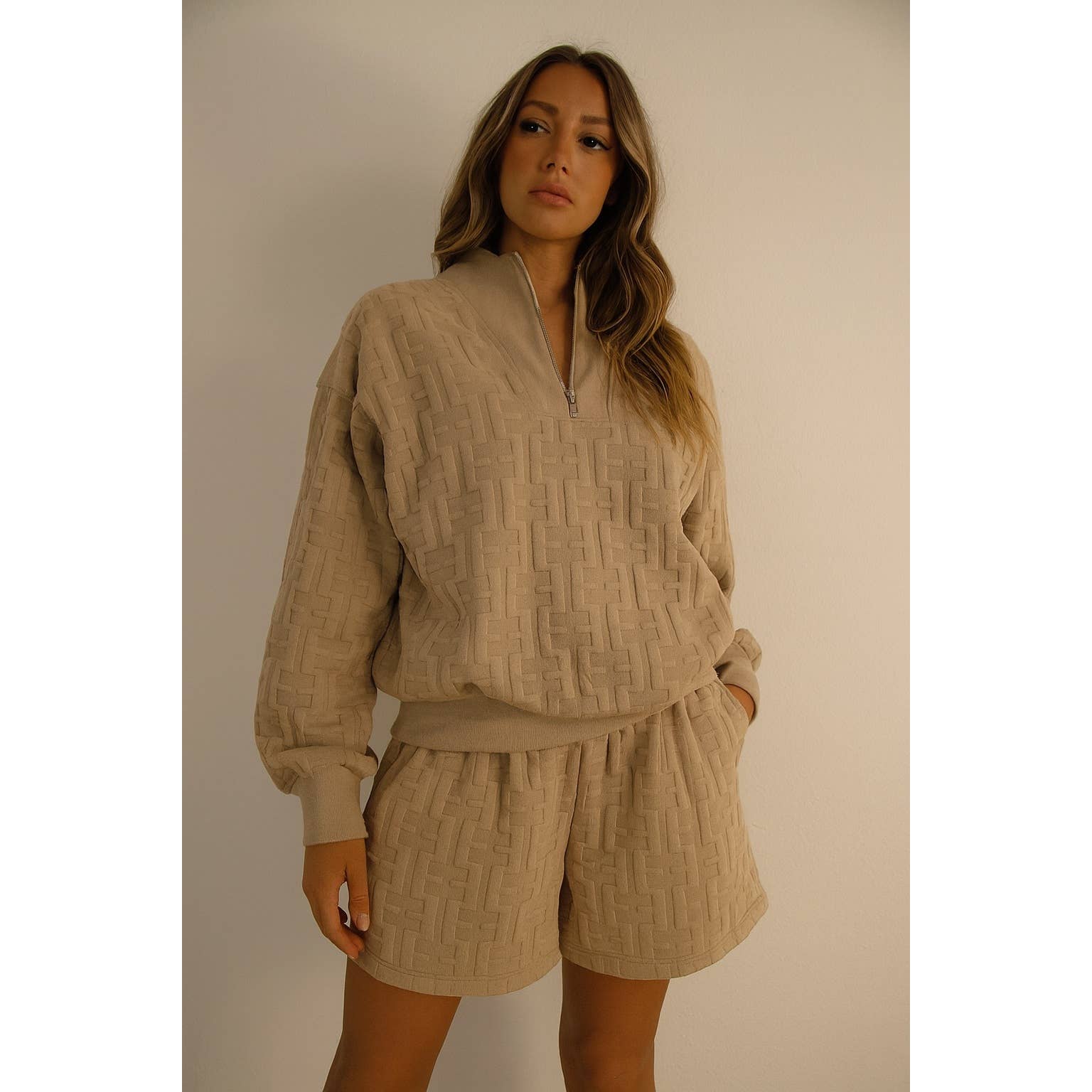 Mulla - Wholesale Top & Short Set (NOT Loungewear) - Women's - Textured Beige Lounge Set14