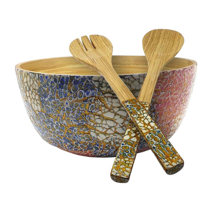 VIE - Wholesale Serve Bowl - Bamboo Salad Bowl, 23x10cm, with Matching Salad Servers