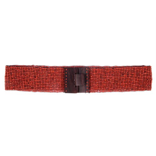 Glass beaded belt wood buckle antique coral Hand Loomed for wholesale by Erik & Mike