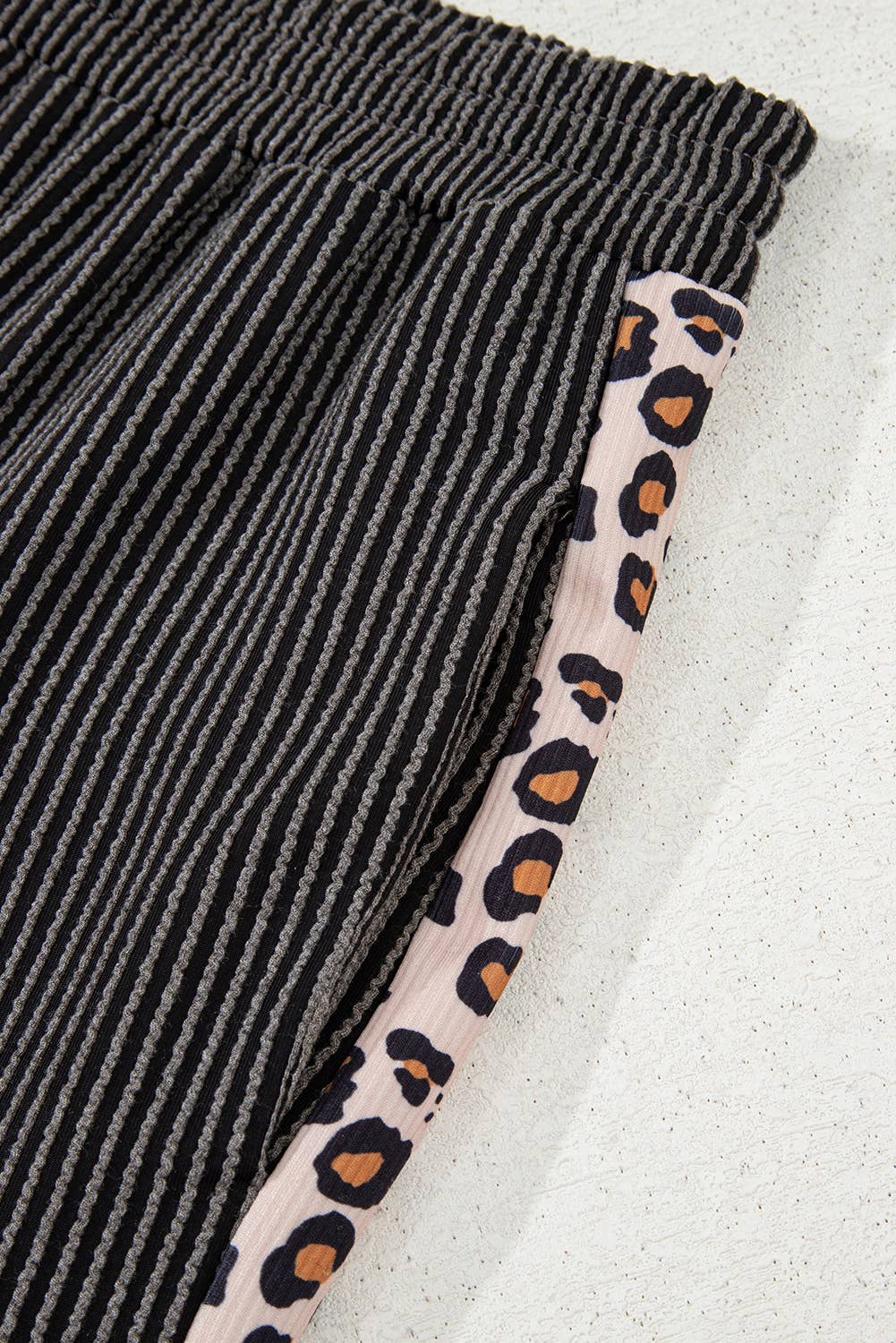 Gray Leopard Patchwork Edge Corded T Shirt and Pants Set for wholesale on Faire6