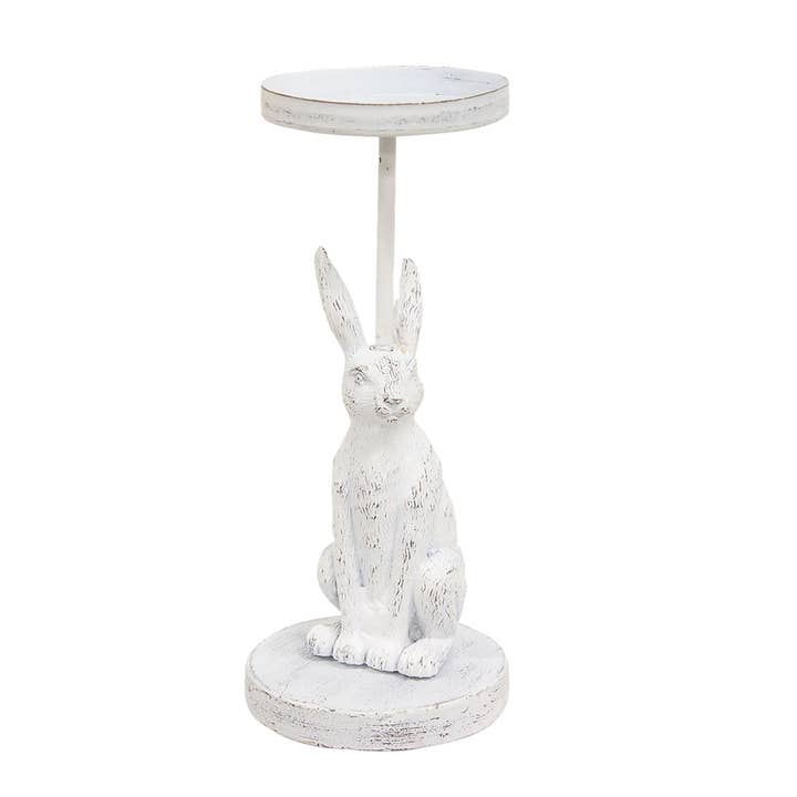 Col House Designs - Wholesale Candle holder - White Bunny Metal Pillar Candle Holder, 8.25"
