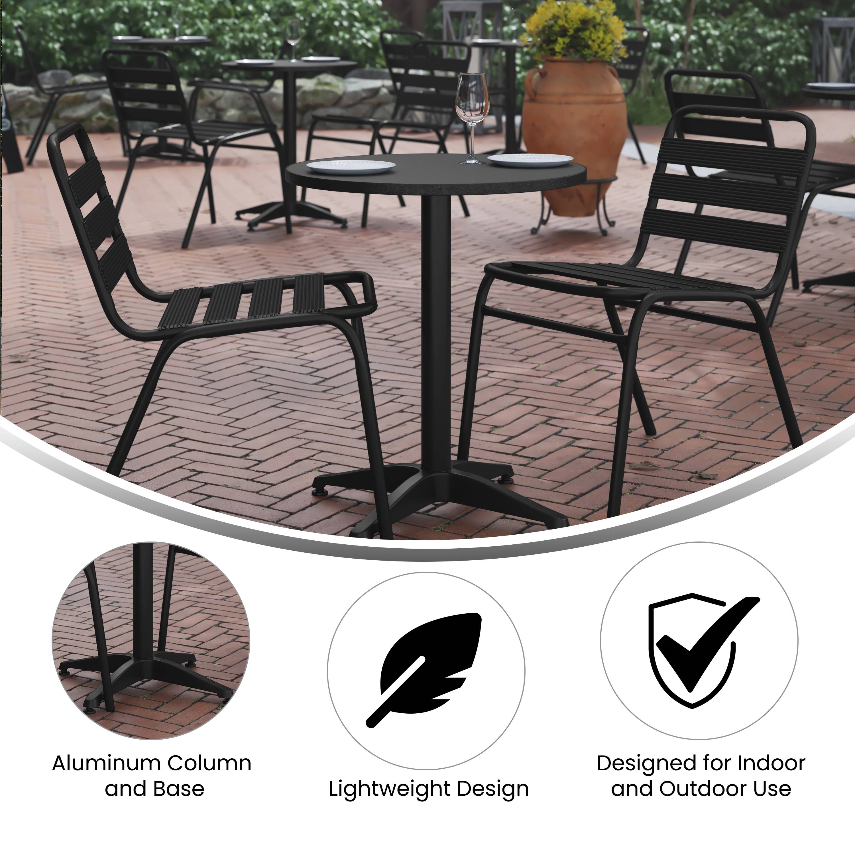 23.5RD Black Metal Indoor-Outdoor Table w/ Base for wholesale on Faire3