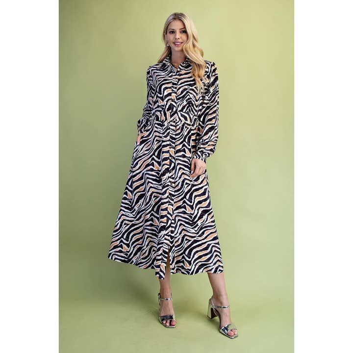 Zebra Print Midi Shirt Dress for wholesale by STYLE USA