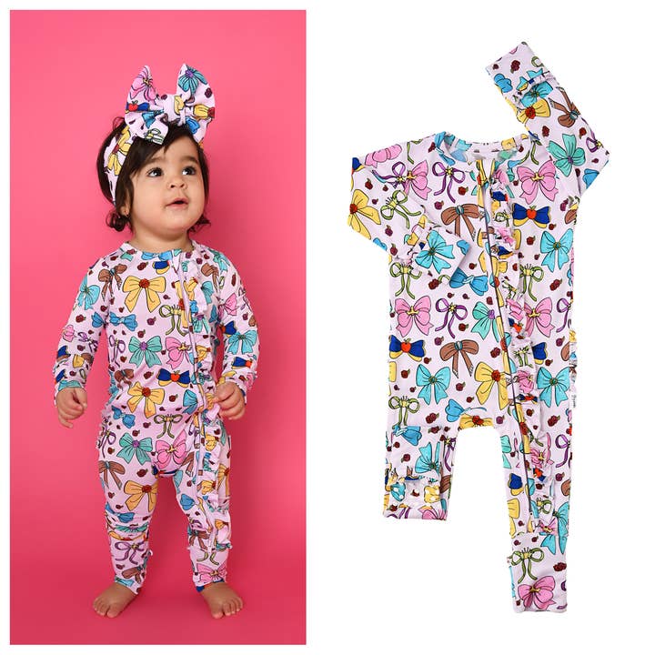 Princess RUFFLE ZIP Bamboo One Piece Baby Outfit for wholesale by Gigi and Max