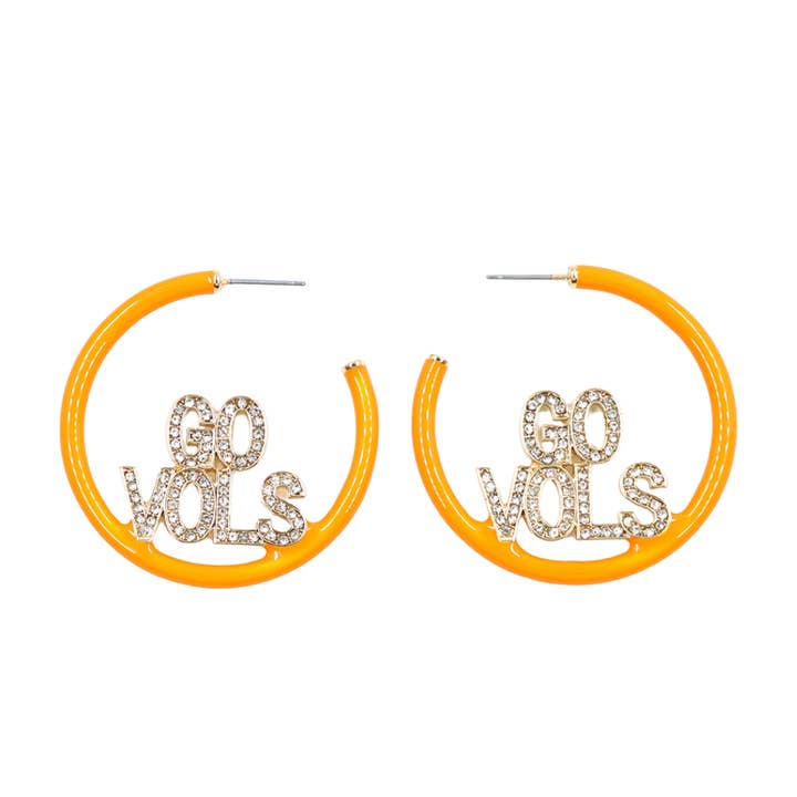 University of Tennessee Orange GO VOLS Pavé Hoop Earrings for wholesale by Brianna Cannon