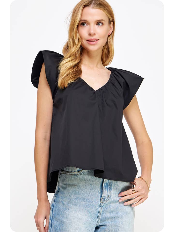 Strut & Bolt – Blusa - Mulher por atacado – Top em Popelin com Decote em V e Mangas Puff