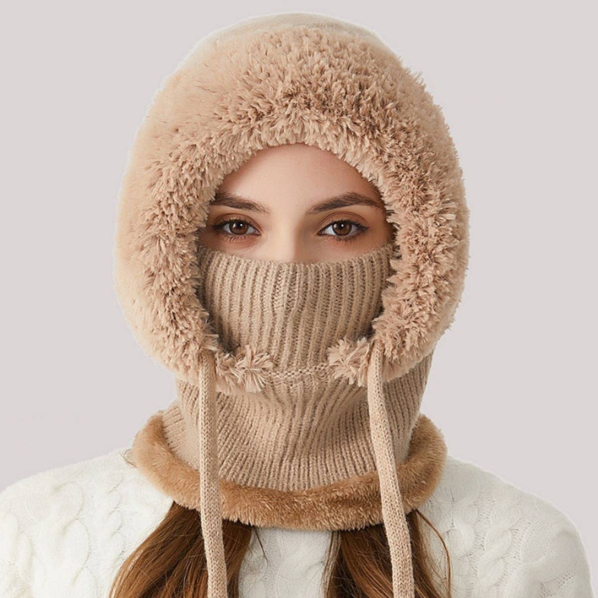 NINEXIS - Wholesale Hat Accessory - Women's - CWAH2208_KNITTED WINTER FLEECE OUTDOOR HAT NECK SET5