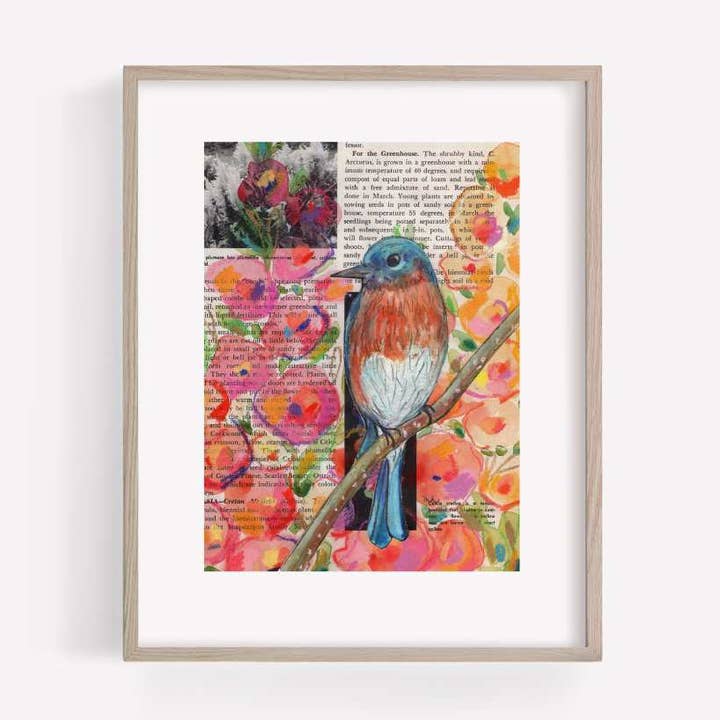 Eastern Bluebird Mixed Media Bird Print for wholesale by Marydean Draws