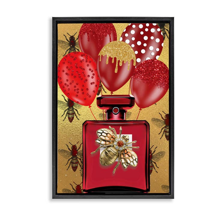 Glam Red Bee Perfume Floater Framed Art for wholesale by Stupell Industries