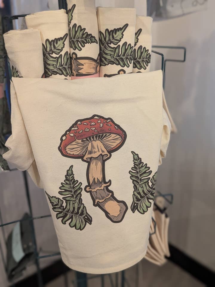 Amanita Mushroom with Ferns Natural Flour Sack Towel for wholesale by UB Draws