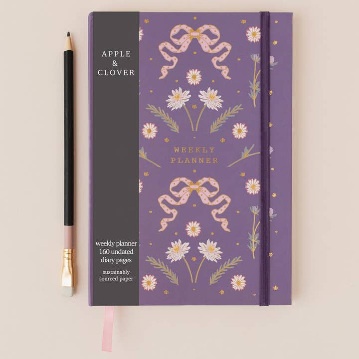 Floral Hard Cover Weekly Planner Purple for wholesale by Apple & Clover