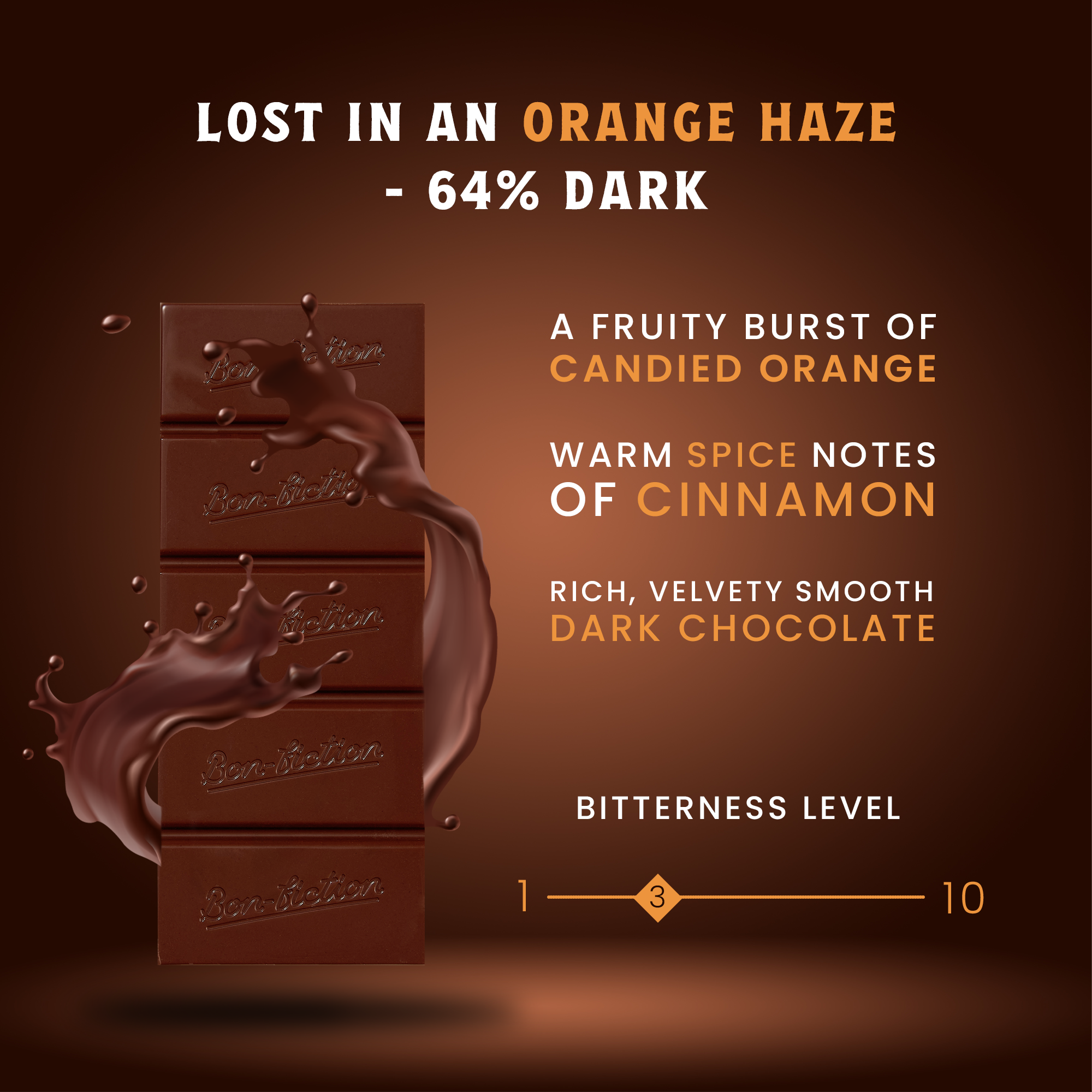Bon Fiction - Wholesale Chocolate Bar - Lost In An Orange Haze -  64% Dark Orange  Cinnamon Chocolat3