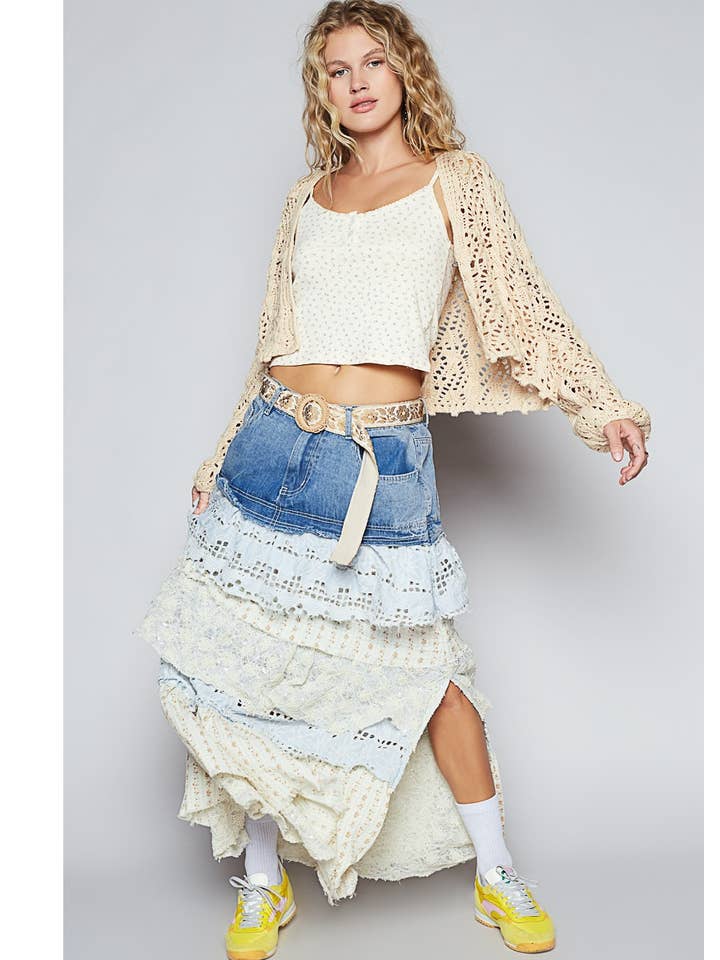 Pol Clothing - Wholesale Skirt - Women's - Floral print woven ruffle skirt