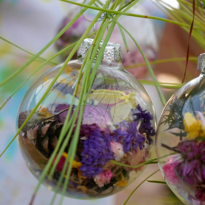 Remedy Designs - Wholesale Ornament - Dried Flower Ornaments | 3.5” Glass Baubles | Single or Pack of 54