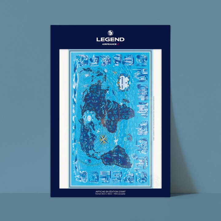Oneart - Wholesale Poster - Air France Poster / Blue Planisphere in 8 Panels3