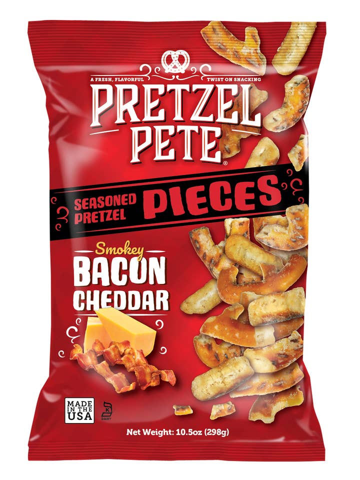 Smokey Bacon Cheddar Pretzel Pieces 9oz for wholesale by Pretzel Pete
