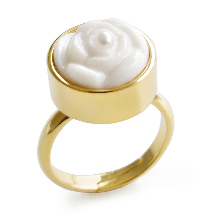 Porcelain Rose With Pearl Adjustable Ring for wholesale by POPORCELAIN