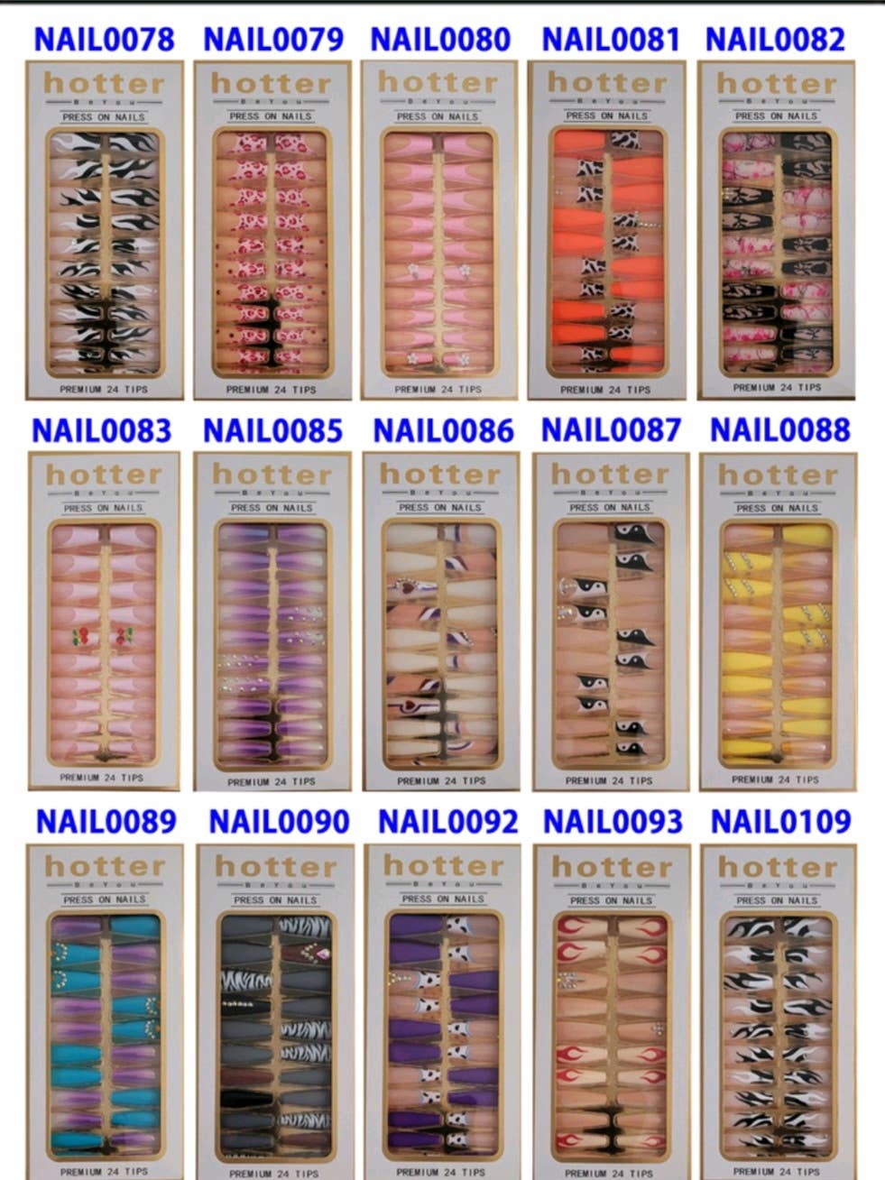 Majestic Wholesale – wholesale Press-on/fake nails – HOTTER PRESS ON NAILS 24PCS DESIGN NAILS 6PK0