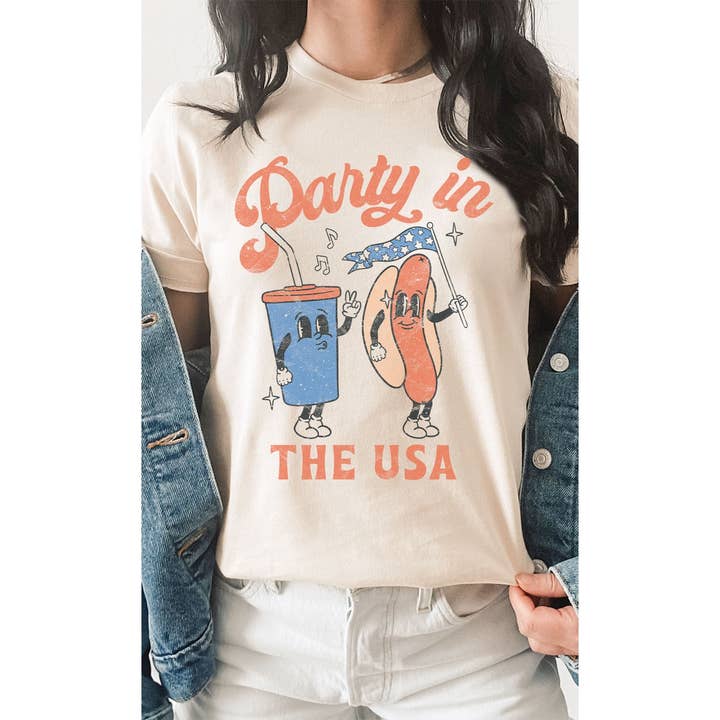 Vintage Party in the USA Patriotic 4th of July Graphic Tee for wholesale by Kissed Apparel