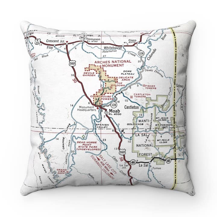 Moab Utah Map Pillow – 18" Square Throw Pillow for wholesale by Daisy Mae Designs