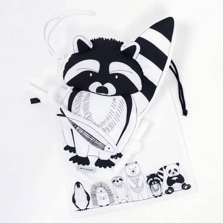 PETIT BLOOM - Wholesale Security/Cuddle Blanket - Baby - Black and White Plush Rona The Raccoon4