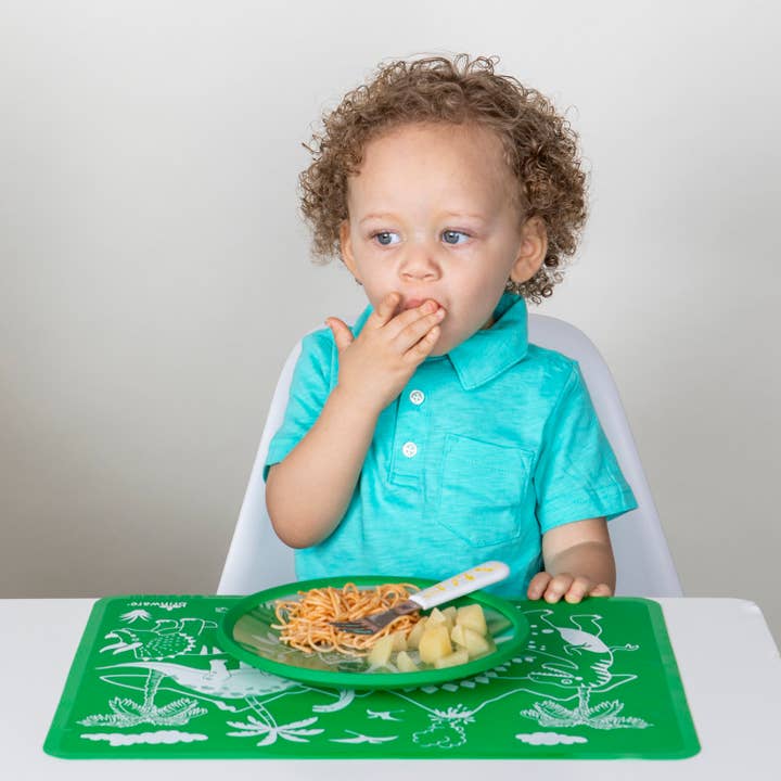 Brinware – wholesale Tallrikar - Barn och baby – Dino och haj härdat glas och silikon platta Set