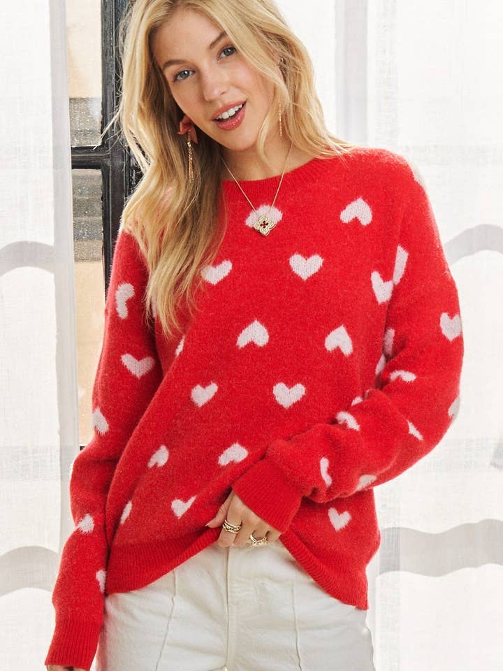 CESW3205 - HEART PATTERN CUTESY SWEATER TOP for wholesale by ADORA LA