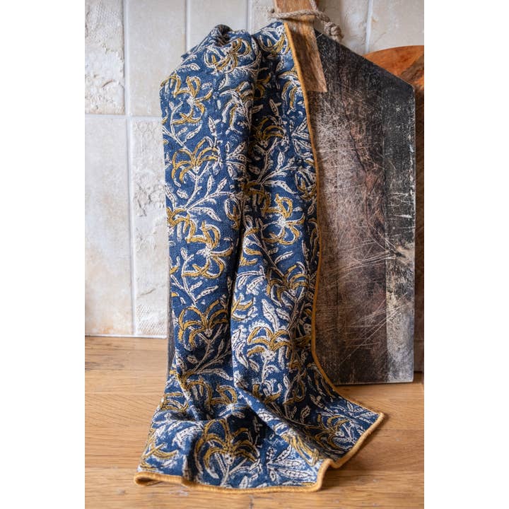Nayda Diaries - Wholesale Tea Towel - Blue block floral kitchen towel