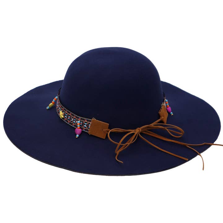 Cap Zone - Wholesale Boater Hat - Women's - Navajo Baja Suede Band Felt Floppy Sun Hat