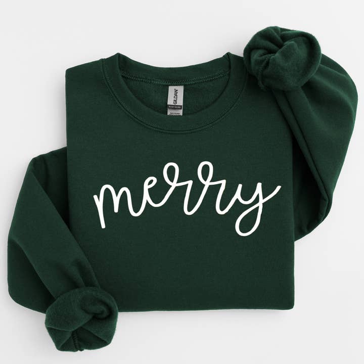 Merry Sweatshirt - Christmas - Plus Size Available for wholesale by With Love Louise