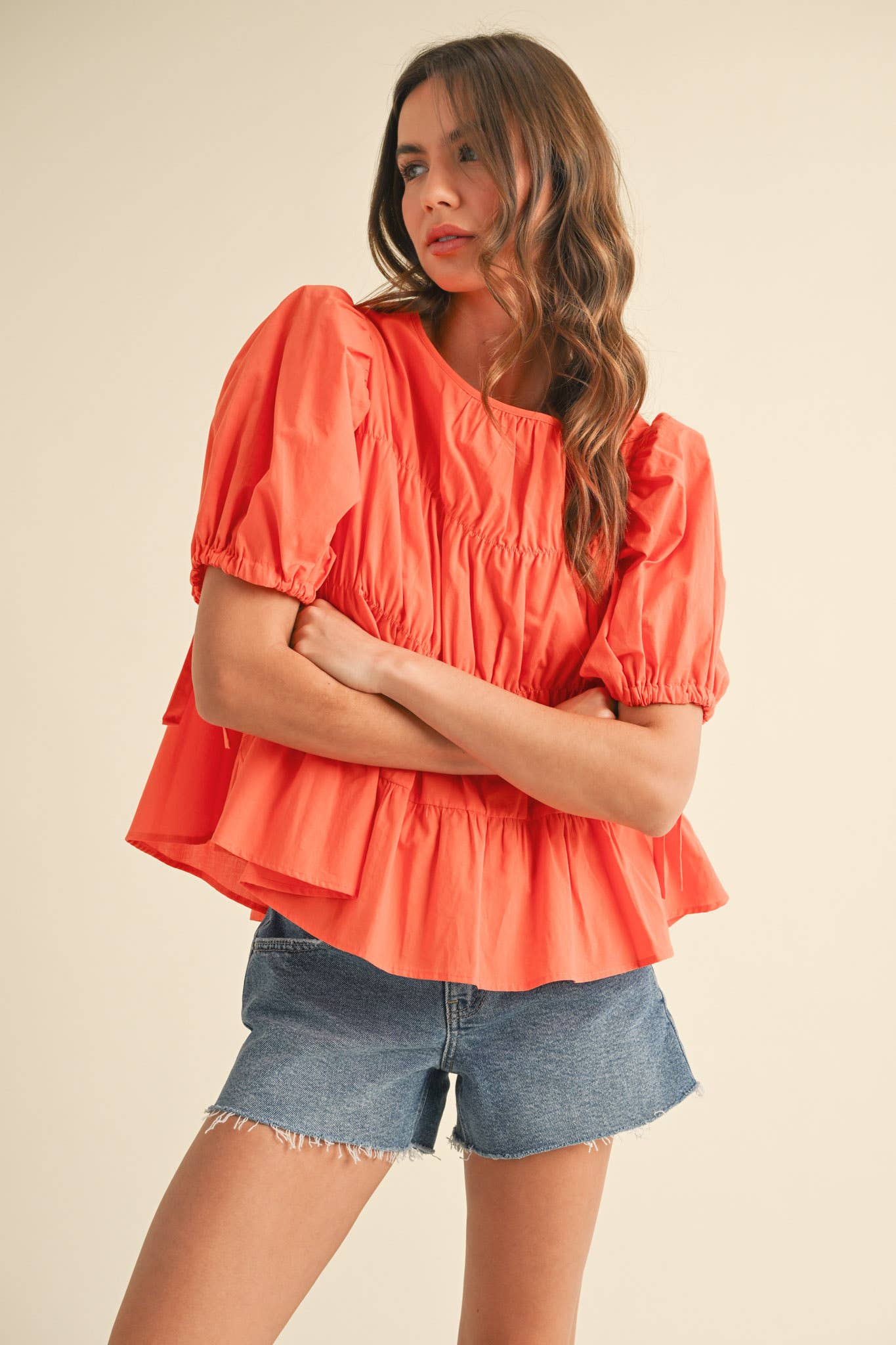 &MERCI - Wholesale Blouse - Women's - TIERED SHIRRING PUFF SLEEVE TOP MTP30810