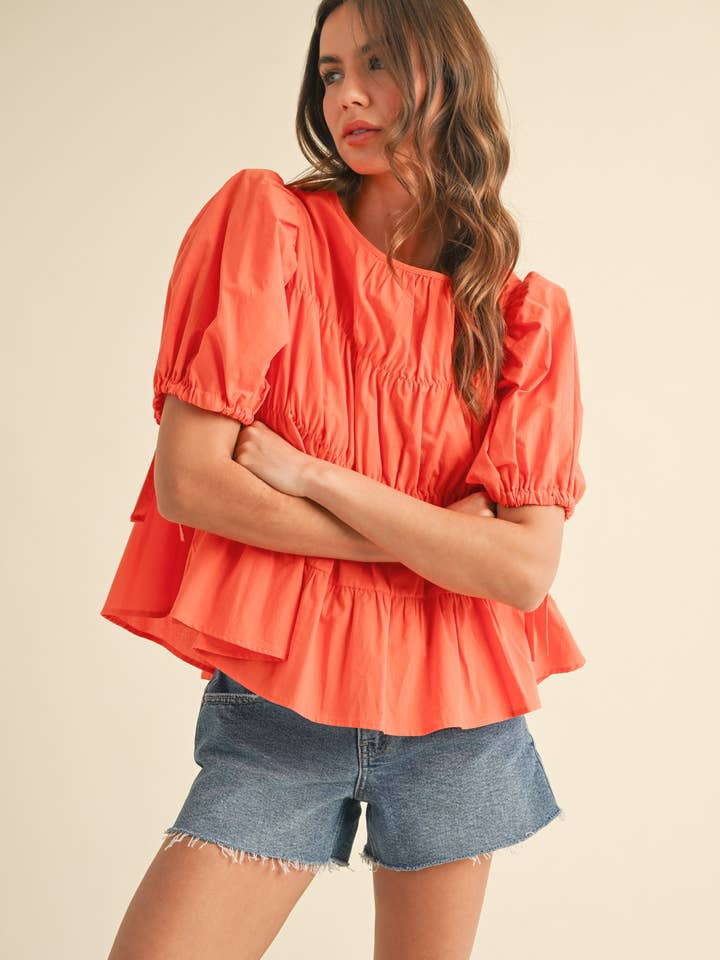&MERCI - Wholesale Blouse - Women's - TIERED SHIRRING PUFF SLEEVE TOP MTP3081