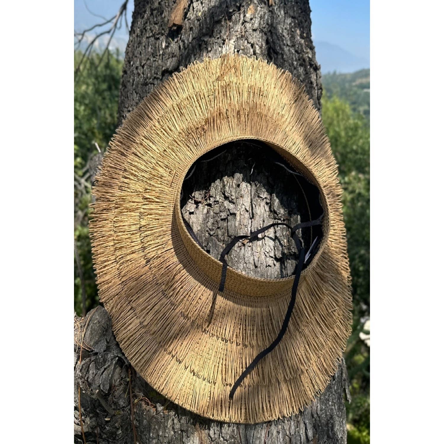 NATURAL Beachy crownless sun visor hat with layers of fringe for wholesale on Faire6