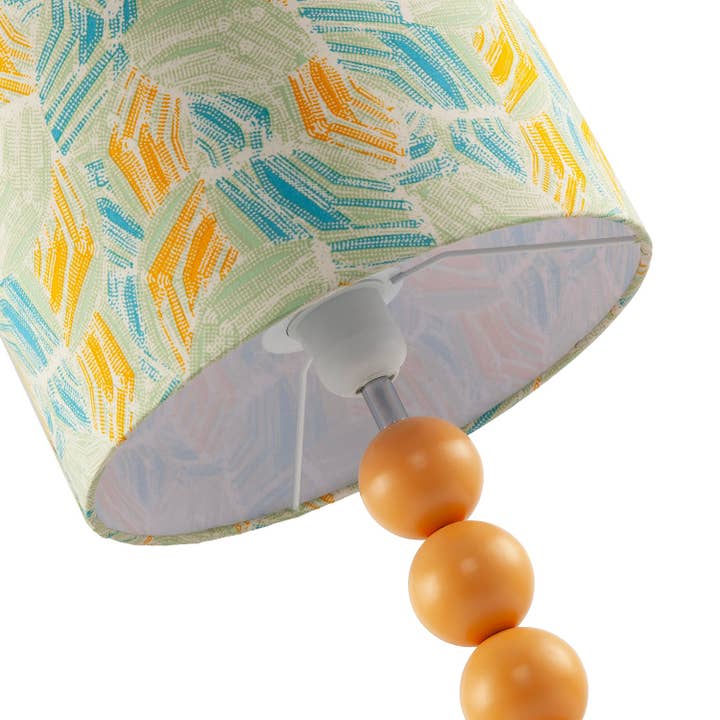 Happy Homewares – wholesale Accent/desk lamp – Chic Yellow Table Lamp with Graphic Style Multi Colour Fabric Shade2