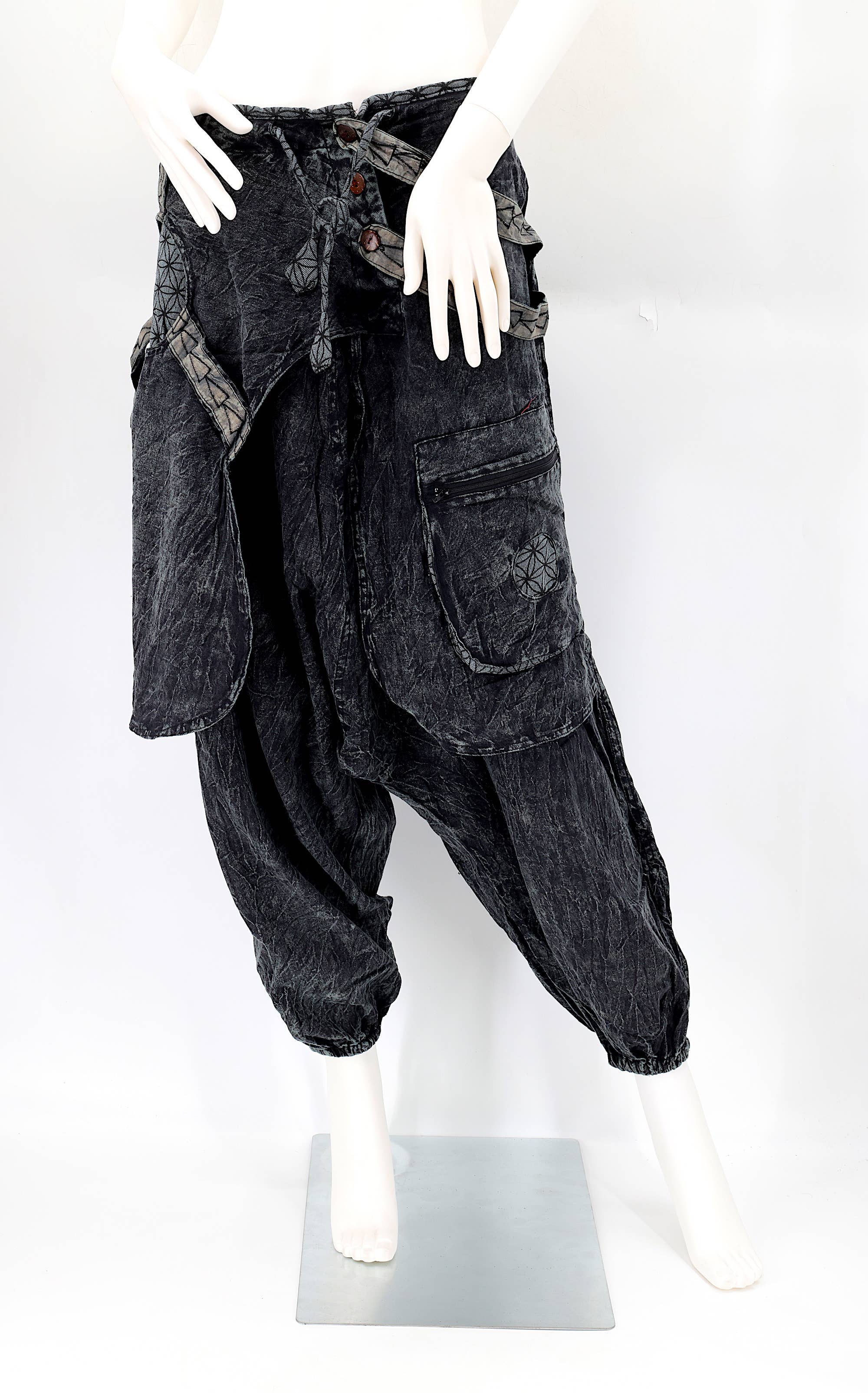 Himalaya Handmade – wholesale Byxor - Dam – Handgjorda bohemiska hippie haremsbyxor i bomull med blekt färgmönster Flower of Life1