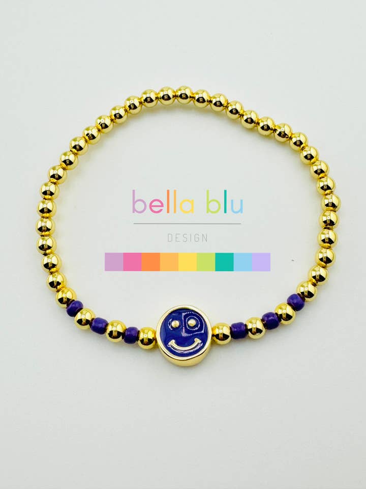 Cora purple happy face and gold filled bracelet for wholesale by Bella Blu Designs
