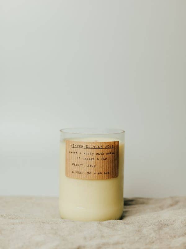 Large Natural 50-60hr Winter Candle - Clear Recycled Glass for wholesale by Old Green