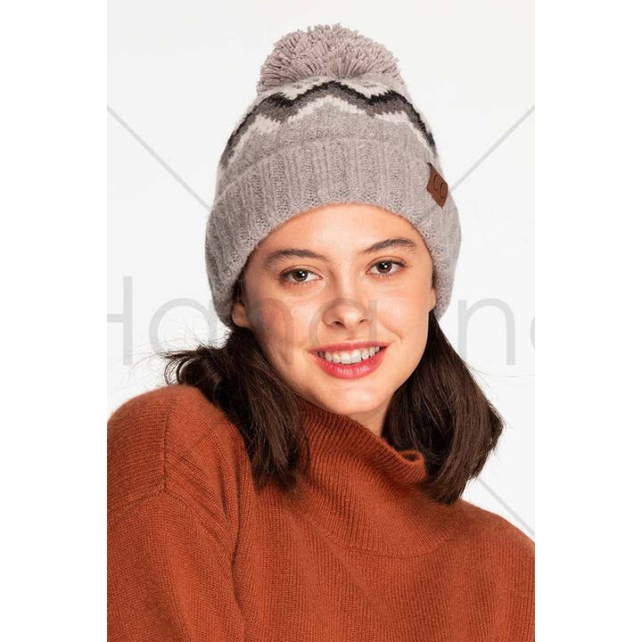 Hana - Wholesale Beanie – Women's - C.C Soft Aztec Pattern Beanie With Knit Pom4